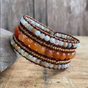 Orange Carnelian, Amazonite 5 Row Cuff Bracelet - mothers day gift ideas