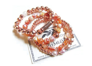 3 Piece Set - Carnelian, Orange Agate, Rose Gold Hematite Mala Stack Bracelets - Sacral Chakra