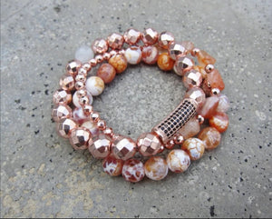 3 Piece Set - Carnelian, Orange Agate, Rose Gold Hematite Mala Stack Bracelets - Sacral Chakra