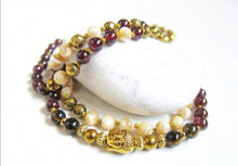 Mother of Pearl, Red Garnet, Gold Hematite Boho Necklace