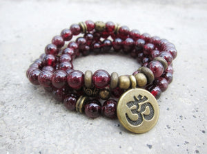 108 Bead Mala Necklace in Red Garnet - (convertible to Bracelet)