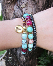 Peruvian Turquoise, Pink Fuchsia Agate in 27 Bead Mala Bracelet