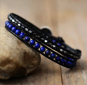 xmas gift ideas - unisex bracelet in blue lapis lazuli and gunmetal hematite for him or her