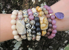 2 piece set - River Stone and Grey Fossil Coral Guru Mala Bracelet