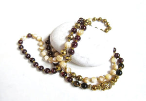 Mother of Pearl, Red Garnet, Gold Hematite Boho Necklace