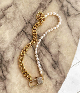 Baroque Freshwater White Pearl and Gold Chain Necklace - June Birthstone