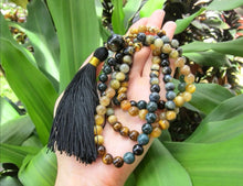 Golden Honey Mustard, Golden Tiger Eye, Bloodstone in 108 Mala Necklace - by Yogisnista