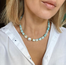 Light Baby Blue Aquamarine baroque pearl necklace