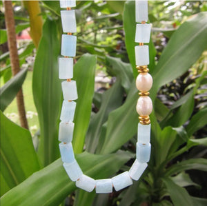 Aquamarine and Baroque Freshwater Pearl Necklace in 18K findings