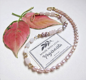 Rose Quartz and Blush Pink Pearl Gemstone Necklace - Love, Fertility, Protection