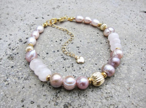 Rose Quartz, Freshwater Pink Baroque Pearl Bracelet