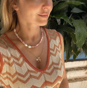 CLEARANCE SALE - Pink Opal and Baroque Freshwater Pearl BOHO Necklace