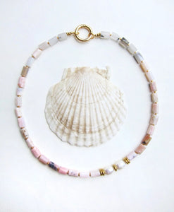 CLEARANCE SALE - Pink Opal and Baroque Freshwater Pearl BOHO Necklace
