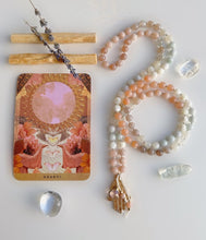 Full Moon Mala in 24K Rose Gold Hamsa Pendant Necklace