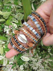 SALE - Isabella Miyuki Shell Mix Leather Wrap Bracelet