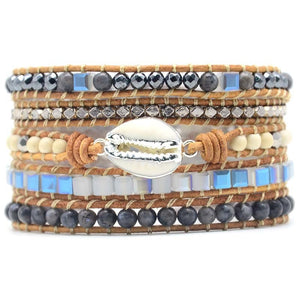 SALE - Isabella Miyuki Shell Mix Leather Wrap Bracelet