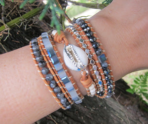 SALE - Isabella Miyuki Shell Mix Leather Wrap Bracelet