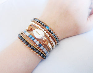 SALE - Isabella Miyuki Shell Mix Leather Wrap Bracelet