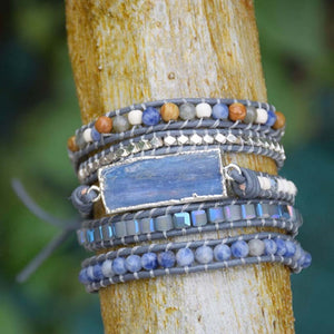 Ella Blue Kyanite Silver Gilded Stone 5X Wrap Bracelet