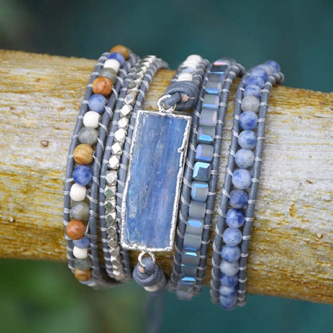 Ella Blue Kyanite Silver Gilded Stone 5X Wrap Bracelet