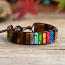 Tiger Eye, Jasper Tubestone Leather Wrap Bracelet (men's size available)