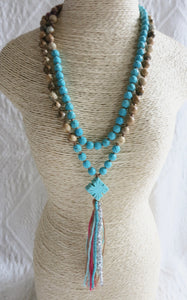 Bohemian Turquoise Jasper Mix Beaded Tassel Necklace - yogisnista