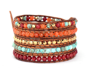 Tangerine Orange Mix Boho Wrap Bracelet - yogisnista