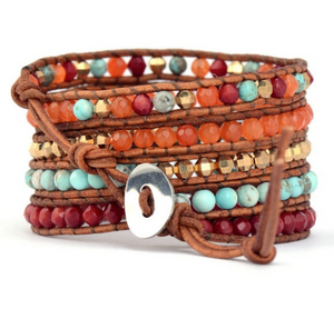 Tangerine Orange Mix Boho Wrap Bracelet - yogisnista