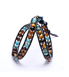 Tiger Eye and Aqua Jasper 2X or 3X Leather Wrap Bracelet