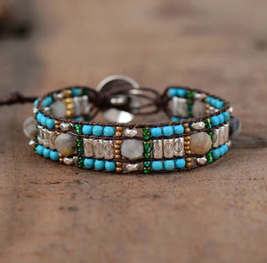 Turquoise Tibetan Silver Mix Jasper Cuff Beaded Bracelet