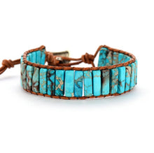 Aqua Turquoise Jasper Tubestone Cuff Beaded Bracelet