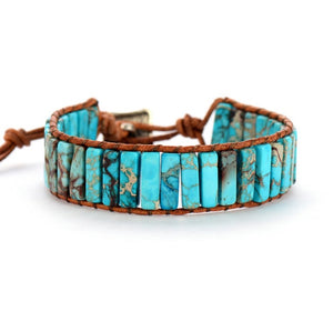 Aqua Turquoise Jasper Tubestone Cuff Beaded Bracelet