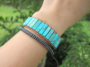 Stunning Aqua Jasper Tubestone Cuff Bracelet