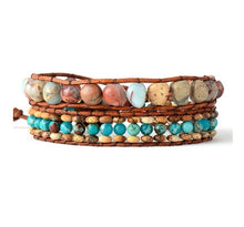 3X Wrap Bracelet - Seed Bead, Jasper Mix Beaded Wrap Leather Bracelet