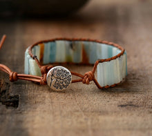 Amazonite Tube Gem Stone Leather Wrap Bracelet - yogisnista