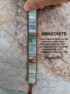 Amazonite Tubestone Leather Cuff Bracelet