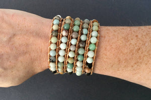 Amazonite 3X Beaded Wrap Bracelet