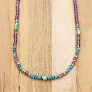 Amethyst and Apatite Beaded Necklace - February Birthstone