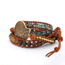 Natural Ammonite Fossil Jasper & African Turquoise 3X Wrap Bracelet