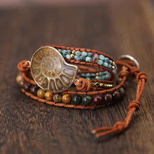 Natural Ammonite Fossil Jasper & African Turquoise 3X Wrap Bracelet