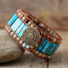 Aqua Blue Jasper Cuff Beaded Bracelet