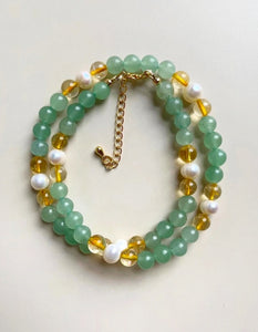 Money and Abundance - Green Aventurine, Citrine & Freshwater Pearls Beaded Bracelet