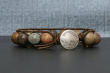 The Silver Leaf Brown Jasper Leather Wrap Bracelet