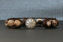 Brown Zebra Jasper on Dark Brown Leather Wrap Bracelet for Him or Her