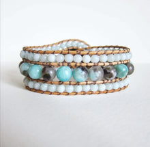 SALE - Natural Hemimorphite Leather 3X Row Cuff Bracelet (Ltd Ed)