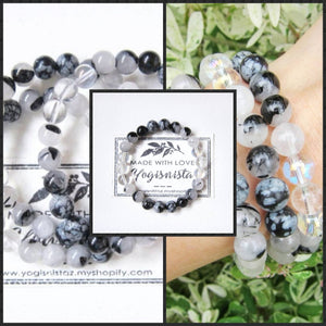 Black White Tourmaline Quartz Single Mala Bracelet