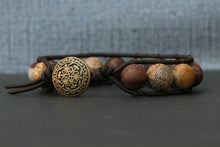 Natural Mix Jasper Bracelet on Brown/Black Leather