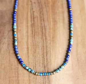 Lapis Lazuli and African Turquoise Beaded Necklace - Intuition and Change