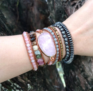 Rose Quartz & Watermelon Tourmaline Beaded Wrap Bracelet by Yogisnista