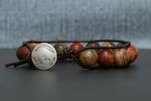 Picasso Jasper on Dark Brown Leather Wrap Bracelet For Him or Her